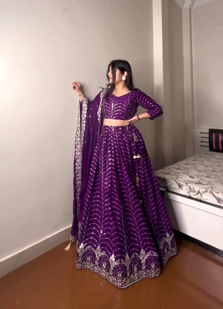 Purple Elegant Designer Lehenga-Choli Set with Embroidery & Sequence Work ClothsVilla Main image
