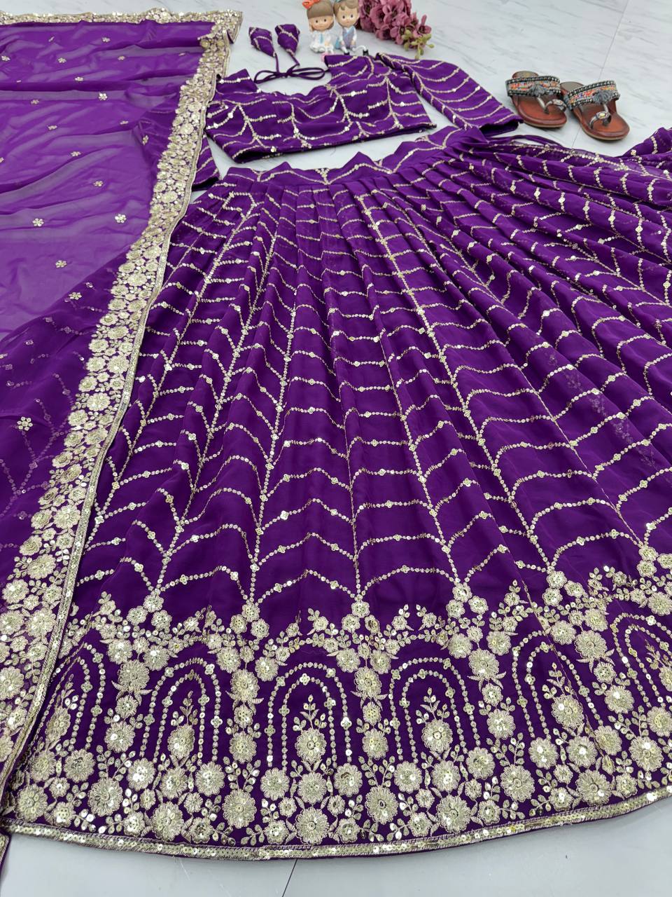Purple Elegant Designer Lehenga-Choli Set with Embroidery & Sequence Work ClothsVilla