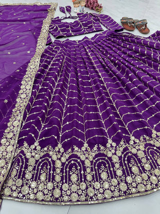 Purple Elegant Designer Lehenga-Choli Set with Embroidery & Sequence Work ClothsVilla
