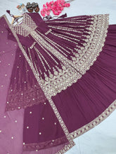 Load image into Gallery viewer, Purple Elegant Designer Party Wear Heavy Faux Georgette Lehenga, Top &amp; Dupatta Set Clothsvilla