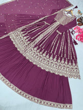 Load image into Gallery viewer, Purple Elegant Designer Party Wear Heavy Faux Georgette Lehenga, Top &amp; Dupatta Set Clothsvilla