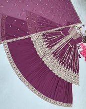 Load image into Gallery viewer, Purple Elegant Designer Party Wear Heavy Faux Georgette Lehenga, Top &amp; Dupatta Set Clothsvilla