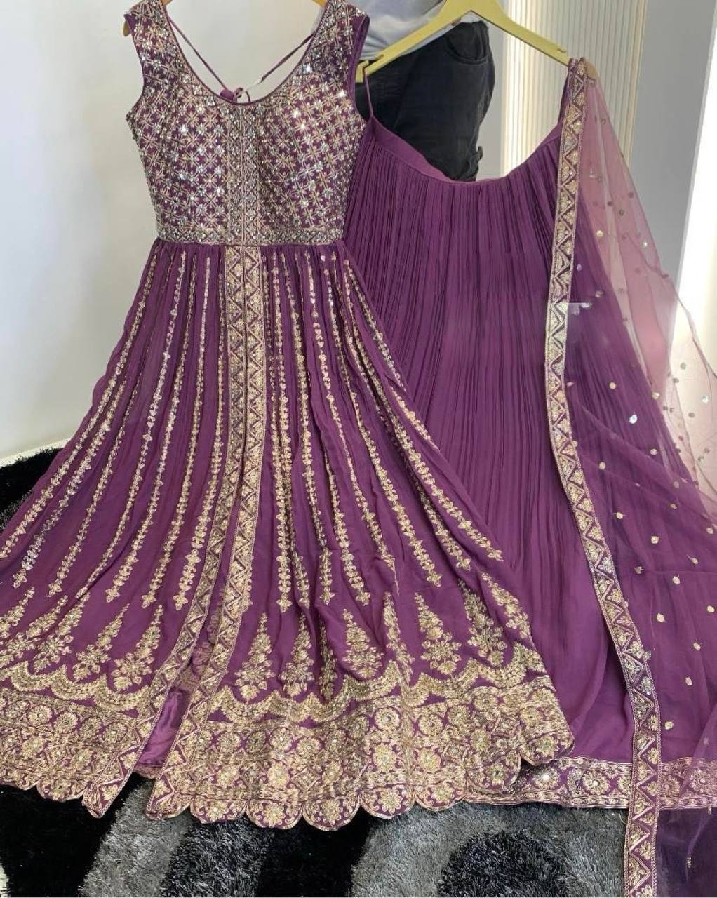 Purple Elegant Designer Party Wear Heavy Faux Georgette Lehenga, Top & Dupatta Set Clothsvilla Main image