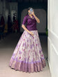 Load image into Gallery viewer, Purple Elegant Dola Chex Floral Printed Lehenga with Zari Weaving and Sequined Banglory Blouse – Stitched Set ClothsVilla