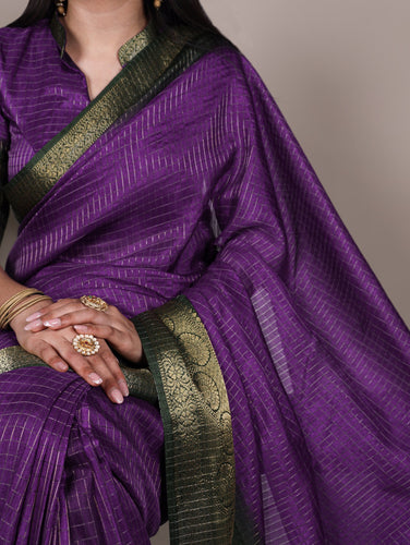 Purple Elegant Dola Chex Saree with Zari Weaving & Matching Blouse Piece ClothsVilla