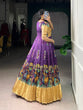 Load image into Gallery viewer, Purple Elegant Dola Silk Pichwai Print Weaving Work Gown – Designer 4-Meter Flair Stitched Gown with Micro Crepe Lining ClothsVilla