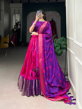 Purple Elegant Dola Silk Shibori Print Lehenga Set with Zari Weaving Border