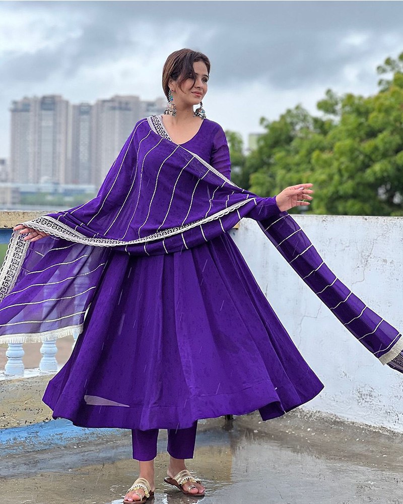Purple Elegant Embroidered Anarkali Suit