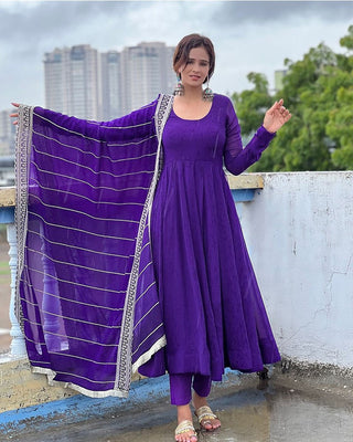 Purple Elegant Embroidered Anarkali Suit Clothsvilla