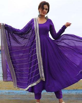 Purple Elegant Embroidered Anarkali Suit Clothsvilla