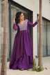 Load image into Gallery viewer, Purple Elegant Embroidered Star Georgette Gown – Double Flair &amp; Designer V Neck ClothsVilla