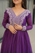 Load image into Gallery viewer, Purple Elegant Embroidered Star Georgette Gown – Double Flair &amp; Designer V Neck ClothsVilla