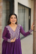 Load image into Gallery viewer, Purple Elegant Embroidered Star Georgette Gown – Double Flair &amp; Designer V Neck ClothsVilla
