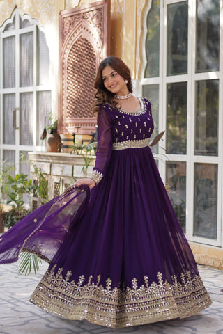 Purple Elegant Faux Blooming Embroidered Gown with Dupatta
