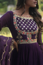 Load image into Gallery viewer, Purple Elegant Faux Blooming Gown with Embroidered Sequins Work and Russian Silk Dupatta ClothsVilla