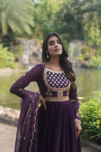 Load image into Gallery viewer, Purple Elegant Faux Blooming Gown with Embroidered Sequins Work and Russian Silk Dupatta ClothsVilla