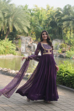 Load image into Gallery viewer, Purple Elegant Faux Blooming Gown with Embroidered Sequins Work and Russian Silk Dupatta ClothsVilla