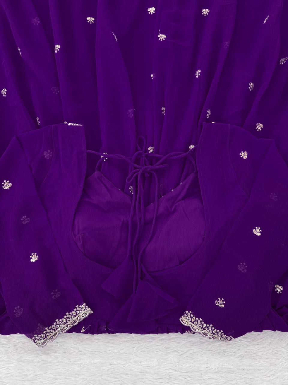 Purple Elegant Faux Georgette Anarkali Set with Thread & Sequin Work, Paired with Comfortable Pant & Lace-Detailed Dupatta ClothsVilla