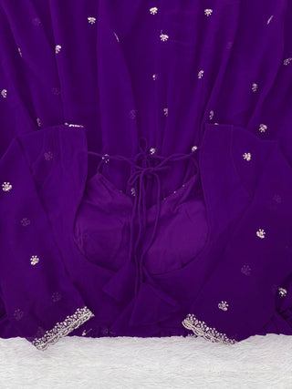 Purple Elegant Faux Georgette Anarkali Set with Thread & Sequin Work, Paired with Comfortable Pant & Lace-Detailed Dupatta ClothsVilla