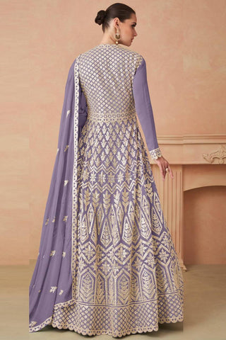 Purple Elegant Faux Georgette Embroidered Suit Set – Full Stitched Elegance ClothsVilla