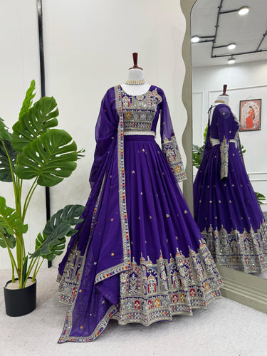 Purple Elegant Faux Georgette Lehenga Choli Set with Heavy Embroidery & Dupatta ClothsVilla