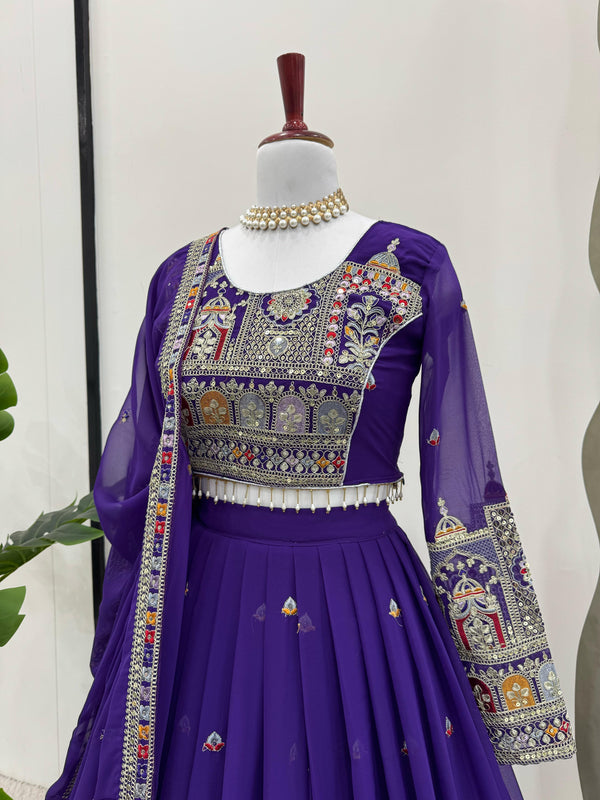 Purple Elegant Faux Georgette Lehenga Choli Set with Heavy Embroidery & Dupatta ClothsVilla