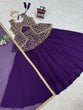 Load image into Gallery viewer, Purple Elegant Faux Georgette Semi-Stitched Lehenga Set with Fully Stitched Top &amp; Fancy Lace Dupatta ClothsVilla