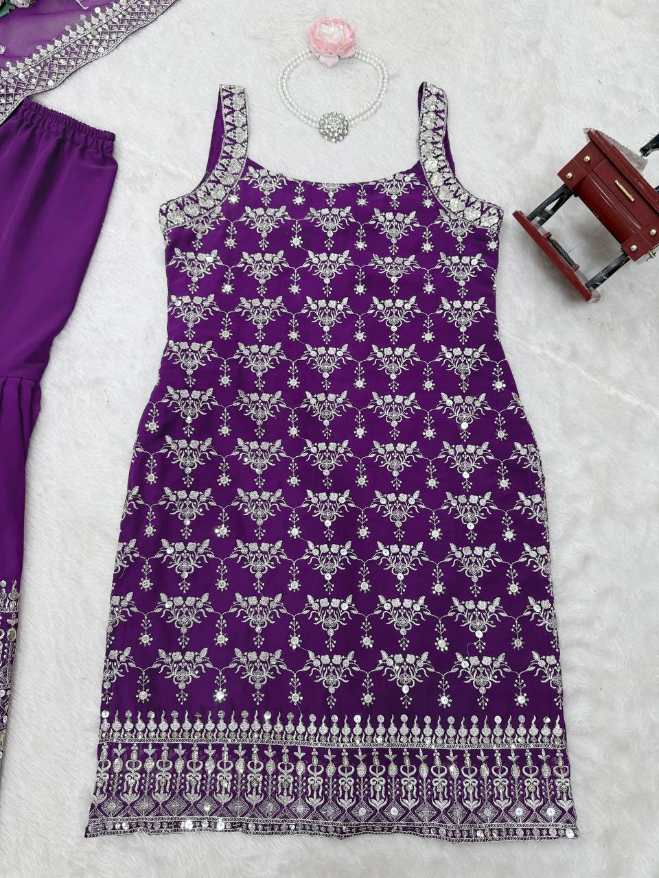 Purple Elegant Faux Georgette Sharara Set with Sequins & Thread Work – Includes Dupatta ClothsVilla