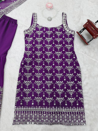 Purple Elegant Faux Georgette Sharara Set with Sequins & Thread Work – Includes Dupatta ClothsVilla