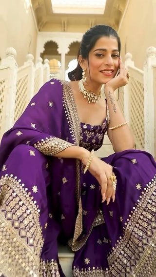 Purple Elegant Faux Georgette Sharara Set with Sequins & Thread Work – Includes Dupatta ClothsVilla
