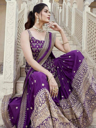 Purple Elegant Faux Georgette Sharara Set with Sequins & Thread Work – Includes Dupatta ClothsVilla