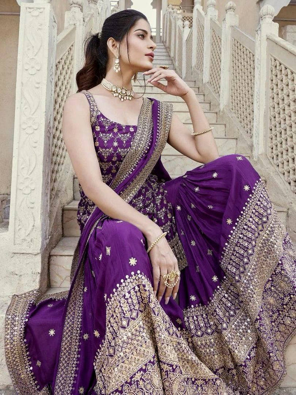Purple Elegant Faux Georgette Sharara Set with Sequins & Thread Work – Includes Dupatta ClothsVilla