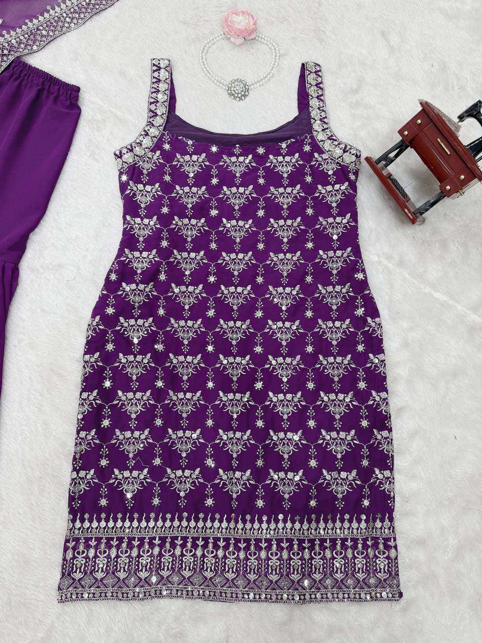Purple Elegant Faux Georgette Sharara Set with Sequins & Thread Work – Includes Dupatta ClothsVilla