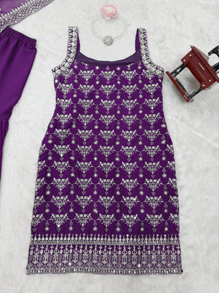 Purple Elegant Faux Georgette Sharara Set with Sequins & Thread Work – Includes Dupatta ClothsVilla