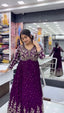 Purple Elegant Faux Georgette Thread & Sequin Embroidered Top with Plazo Set
