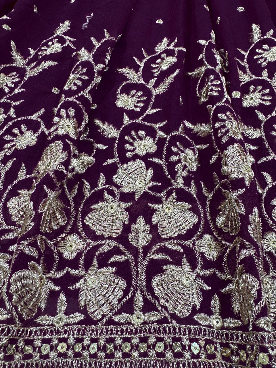 Purple Elegant Faux Georgette Thread & Sequin Embroidered Top with Plazo Set