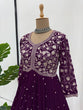 Load image into Gallery viewer, Purple Elegant Faux Georgette Thread &amp; Sequin Embroidered Top with Plazo Set