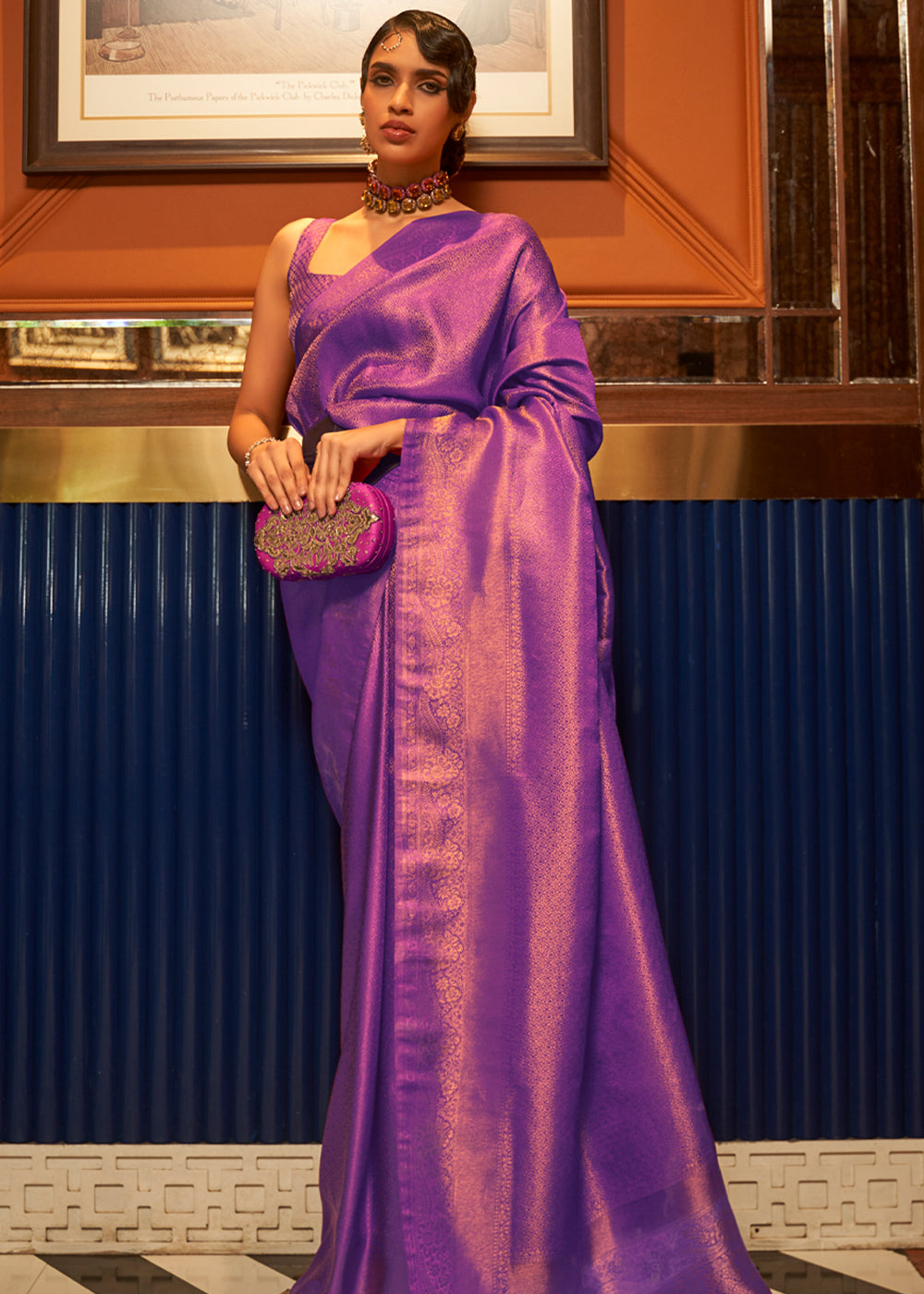 Purple Elegant Festive Blended Silk Kanjivaram Saree ClothsVilla