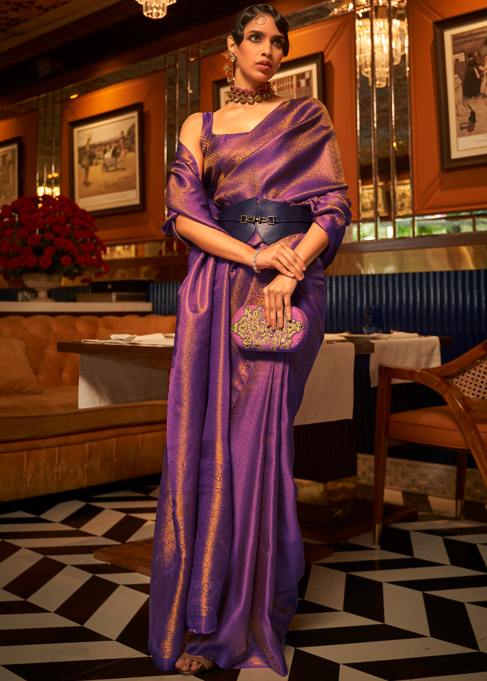 Purple Elegant Festive Blended Silk Kanjivaram Saree ClothsVilla