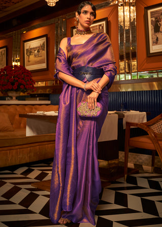 Purple Elegant Festive Blended Silk Kanjivaram Saree ClothsVilla