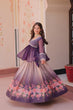 Load image into Gallery viewer, Purple Elegant Floral Cosmos Print Lehenga Set with Embroidered Peplum Top ClothsVilla