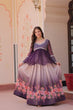 Load image into Gallery viewer, Purple Elegant Floral Cosmos Print Lehenga Set with Embroidered Peplum Top ClothsVilla