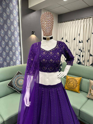 Purple Elegant Fox Georgette Embroidered Lehenga Choli Set with Dupatta ClothsVilla.com