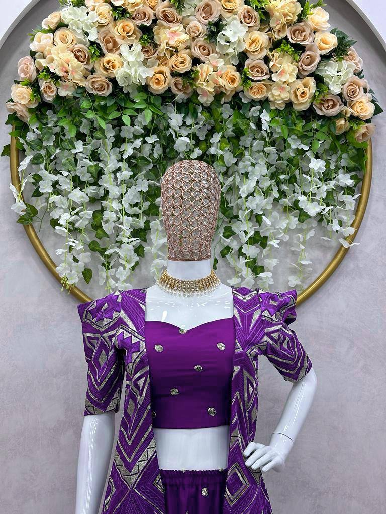 Purple Elegant Fox Georgette Koti Set with Choli & Plazo | Sequins Glam for Festive & Party Wear ClothsVilla