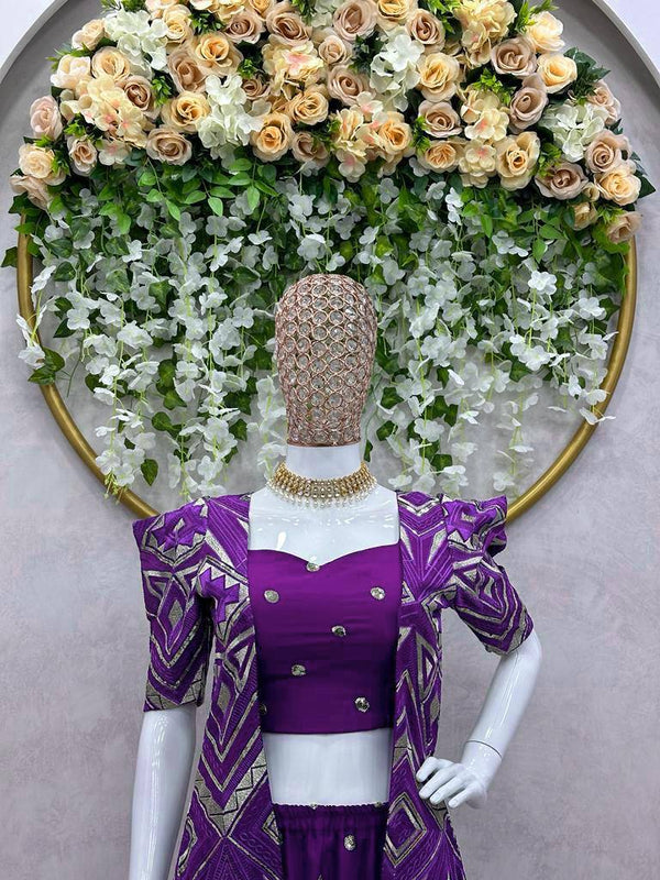 Purple Elegant Fox Georgette Koti Set with Choli & Plazo | Sequins Glam for Festive & Party Wear ClothsVilla