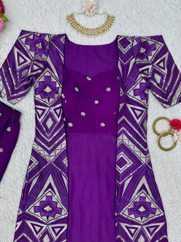 Purple Elegant Fox Georgette Koti Set with Choli & Plazo | Sequins Glam for Festive & Party Wear ClothsVilla