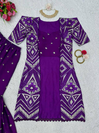 Purple Elegant Fox Georgette Koti Set with Choli & Plazo | Sequins Glam for Festive & Party Wear ClothsVilla