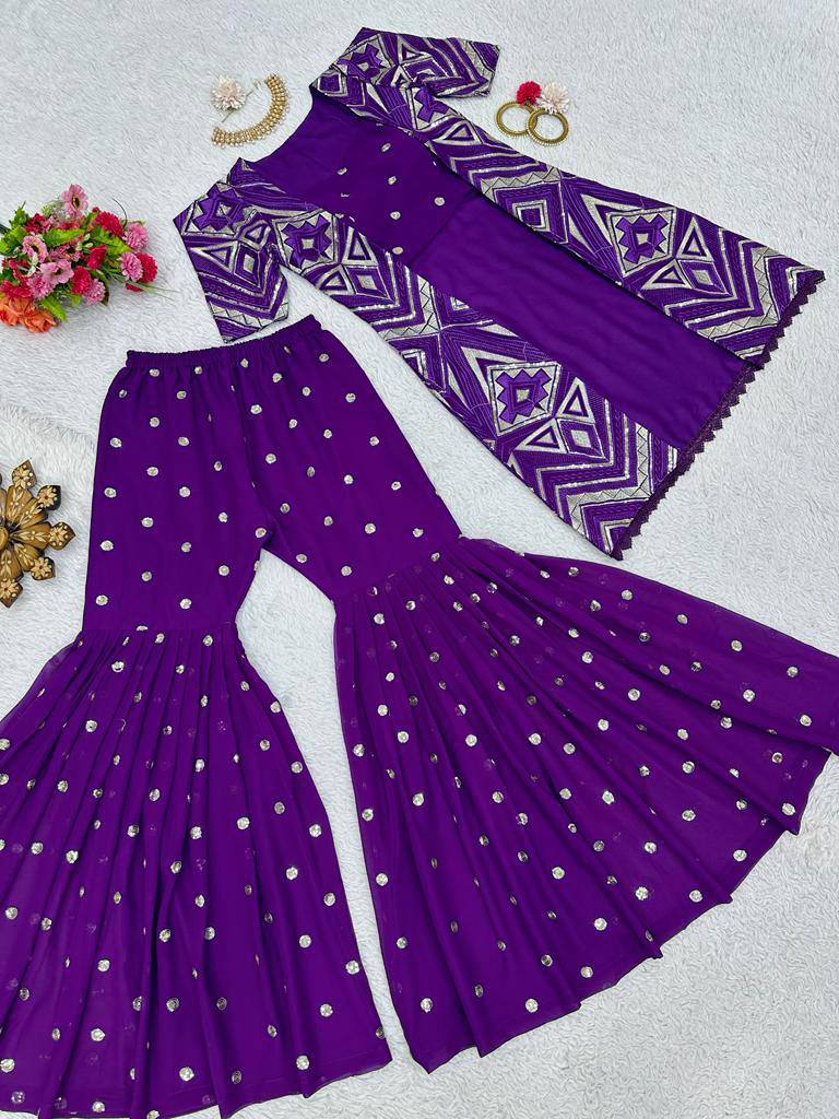Purple Elegant Fox Georgette Koti Set with Choli & Plazo | Sequins Glam for Festive & Party Wear ClothsVilla