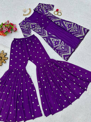 Purple Elegant Fox Georgette Koti Set with Choli & Plazo | Sequins Glam for Festive & Party Wear ClothsVilla