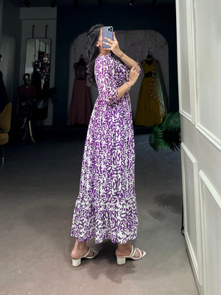 Purple Elegant Georgette Printed Frock – Stitched & Comfortable ClothsVilla